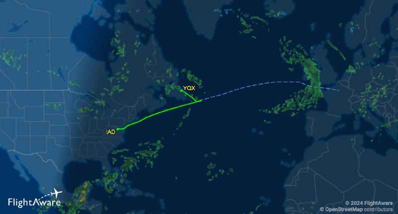 6月9日，美国联合航空从华盛顿特区飞往巴黎的UA915航班因机械故障被迫降落加拿大纽芬兰甘德国际机场