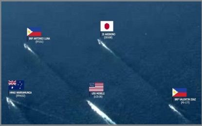 菲律宾国防部长特奥多罗8日晚表示，菲美日澳四国海军演习是菲律宾为保护领土而进行的防御态势转变的一部分