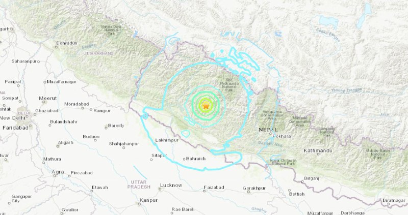 美国地质调查局测定，尼泊尔久姆拉以南42公里处北京时间4日2时2分发生5.6级地震，震源深度17.9千米